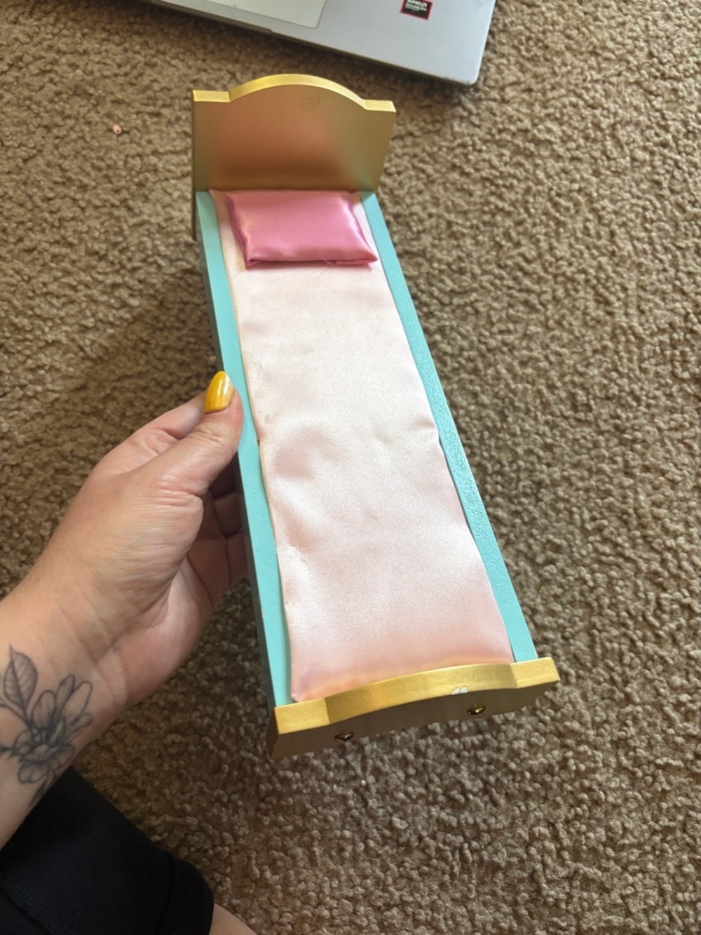 Kids Doll Bed Accessory in Teal, Pink & Gold